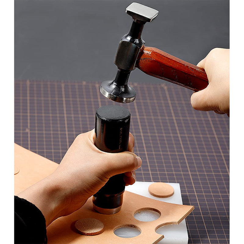 WUTA Leather Mallet Hammer Carbon Steel Double Head Hammer Cobbler Hammer for Professional Leather Craft Tool