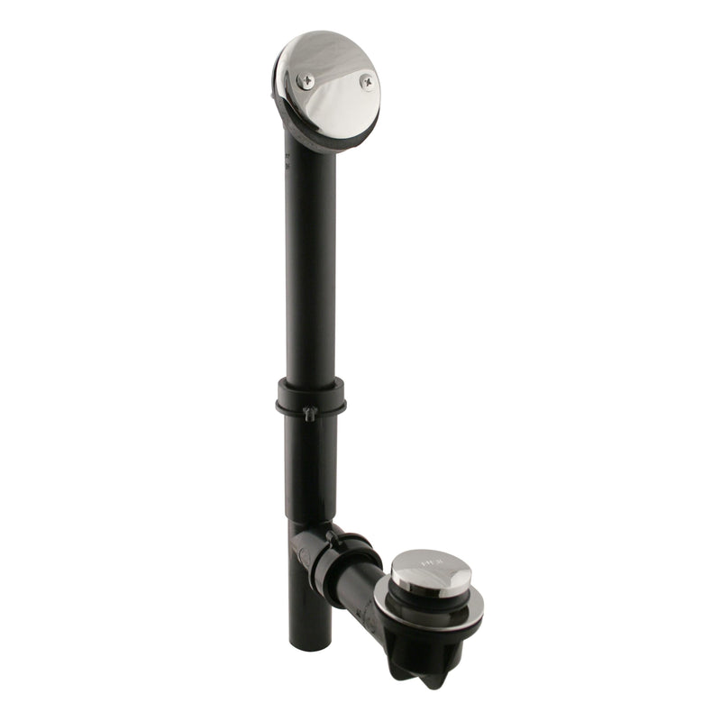 Westbrass Y593144-05 14" Black Tubular Bath Waste & Overflow Assembly with Tip-Toe Drain Plug and Two-Hole Faceplate, Polished Nickel 1 Pack