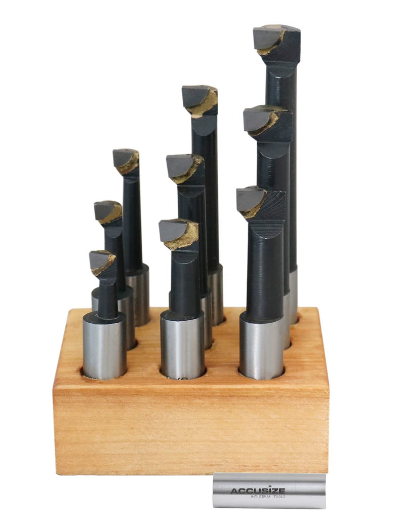 Accusize Industrial Tools 1/2'' 9 Pc Carbide Tipped Boring Bar Set, 0375-0333 | C-6 Grade Carbide, Precision Ground Shanks +0/-0.0005 in, 1/2 in Shank, 9 Pc
