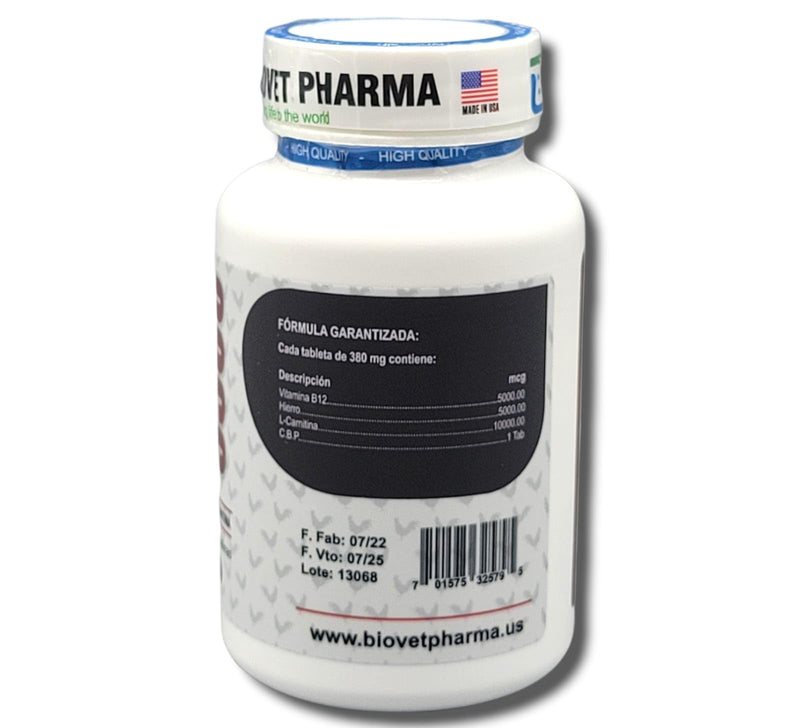 Super B12 5500 Con Hierro L -Carnitina Booster for Rooster - Supplements for Poultry Hen Chicken FARMAVET BIOVETPHARMA LUVAROBLLC