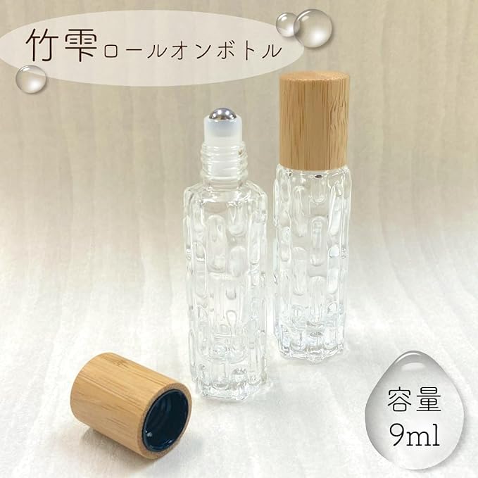 Bamboo Drop Roll On Bottle, 0.3 fl oz (9 ml), Bamboo Cap, Clear, Glass, Stainless Steel Ball, Transparent, Simple Design, Perfume Refill Container, Eco-friendly, Sustainable, Stylish, Natural, Portable, Aroma, Essential Oil - NewNest Australia