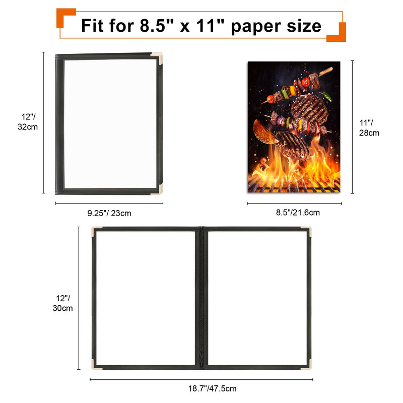 4PCS Menu Covers 8.5 X 11 Inch,Menu Holder 4 Page 8 View Transparent Restaurant Menu Cover Book Fits 8.5x11" Standard Size, Black 4 Page 8 View-4pack