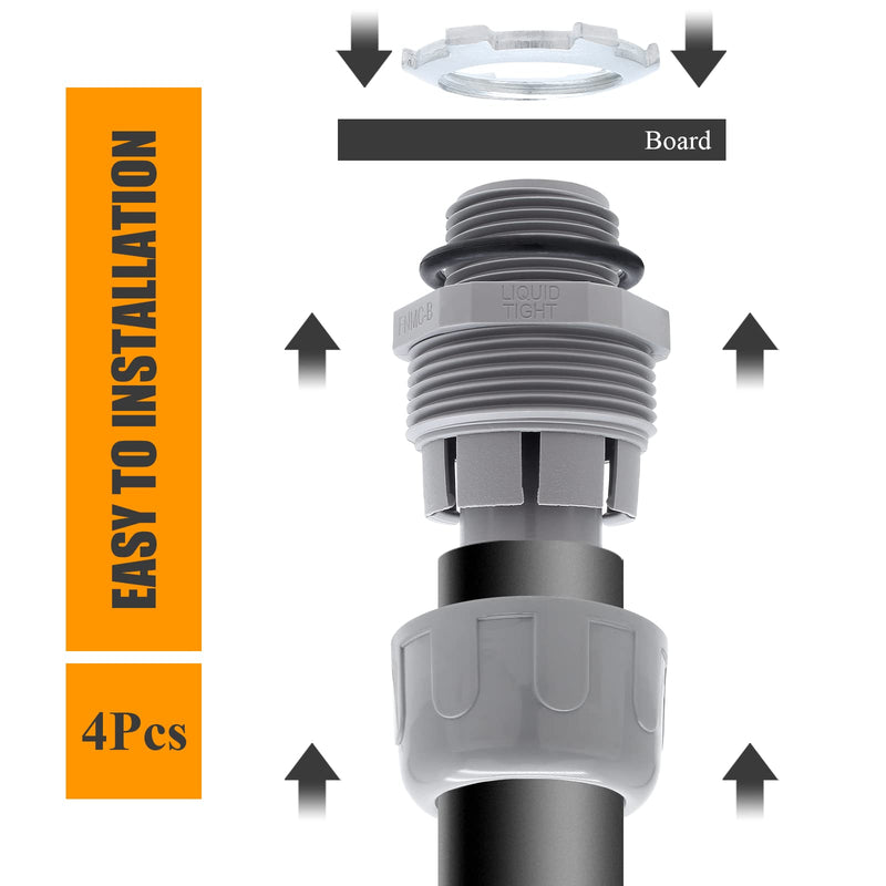 4Pcs 1 Inch NPT Electrical Conduit Connector Fittings, Nonmetallic Liquid Tight Straight Conduit Connector 4