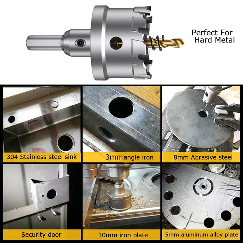 ASNOMY Tungsten Carbide Tipped Hole Saw Drill Bit for Hard Metal, 3-7/8 Inch T.C.T Hole Saw Cutter with 2pcs Titanium-Plated Pilot Drill bit for Metal, Steel, Iron, Wood, Plastic 98mm | 3-7/8''