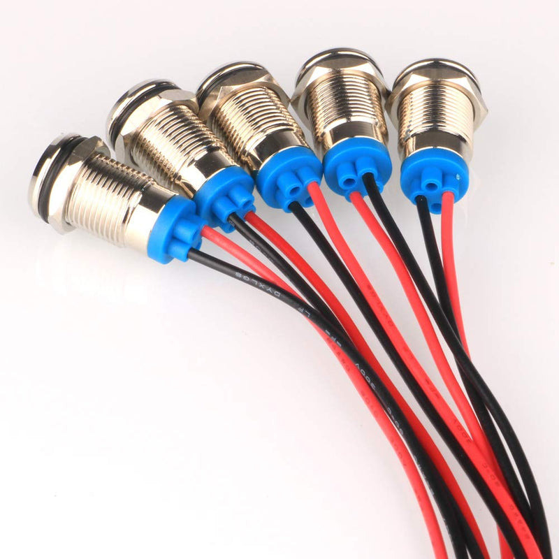5pcs 10mm AC/DC 12-24V LED Metal Indicator Light Waterproof Signal Lamp Pilot Dash Directional Car Truck Boat with Wire Multicolored AC/DC 12-24V
