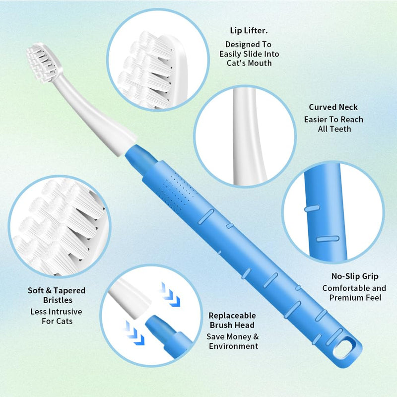 Cat Toothbrush, Cats Toothbrushs Kit with 360 DegreeTooth Brushing Head and Premium Non-Slip Handle, Pet Toothbrush for Cat Dental Care, Soft and Extra Small Toothbrush Designed for Cats