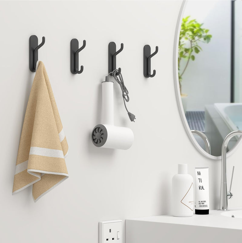 4 PCS Coat Hook Adhesive Towel Hook Heavy Duty Wall Mounted Black Black 4 pcs