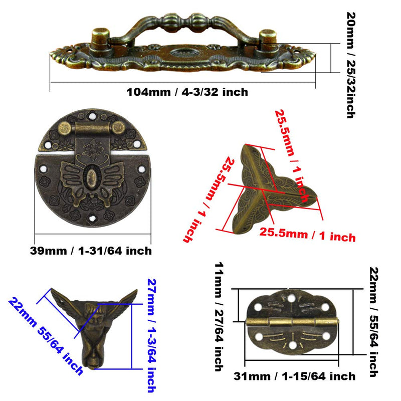 Jewelry Box Antique Lock Latch Hasp Hinges Handle Box Corner Protectors Kit for DIY Jewelry Box Bronze, Box not Included TSJ