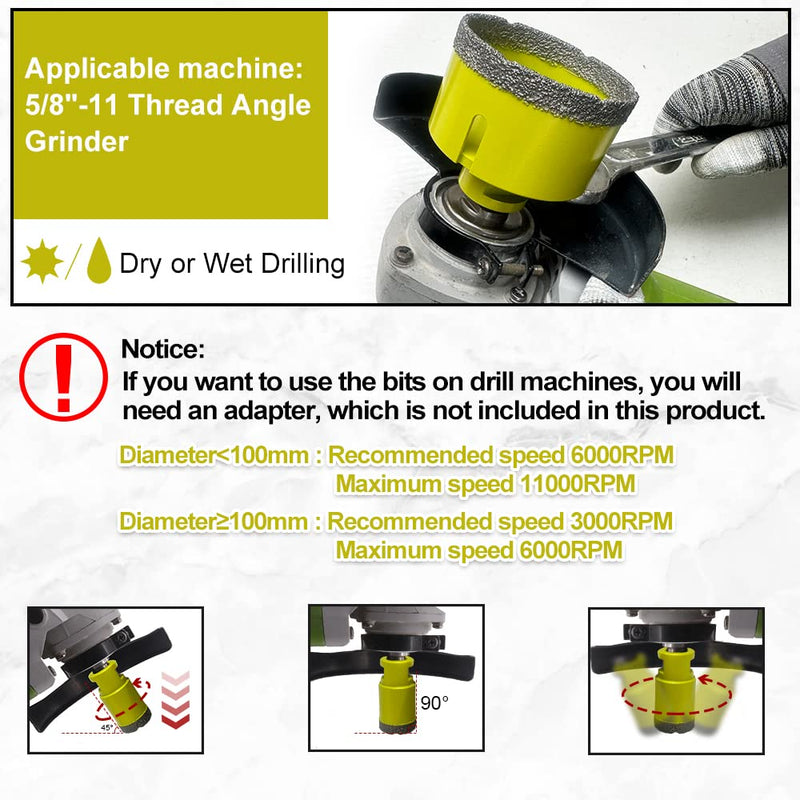 Diamond Tile Drill Bits 3"(75mm) SANLEETEK Vacuum Brazed Diamond Hole Saw for Ceramic Porcelain Marble Granite 5/8"-11 Thread 3"(75mm)