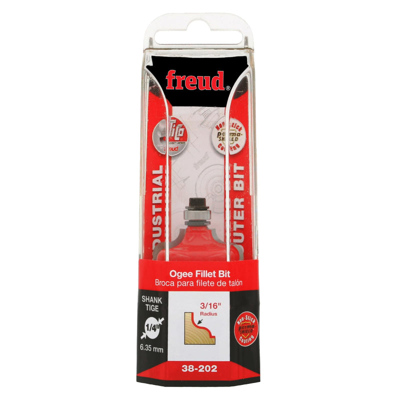 Freud 38-202: 1-1/4" (Dia.) Ogee Fillet Bit with 1/4" Shank, One Size, Perma-shield Coating Red
