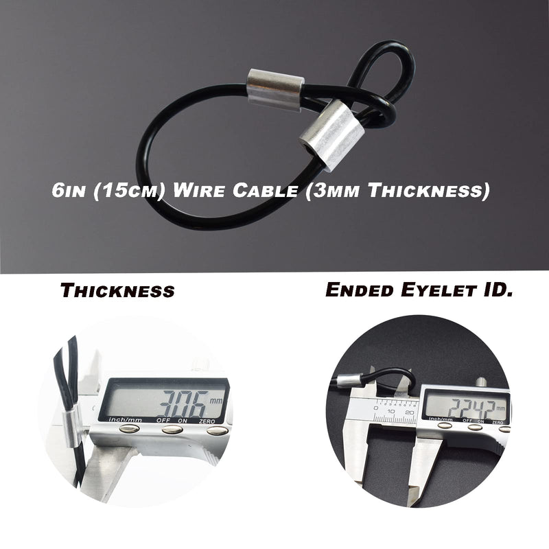 20 pcs 6 inch (15cm) 3mm Thickness Stainless Steel Wire Cable with Loops Vinyl Cover Coated Short Rope Lanyard Lock Safety Tether Chains, Black 6in/15cm-20Pcs