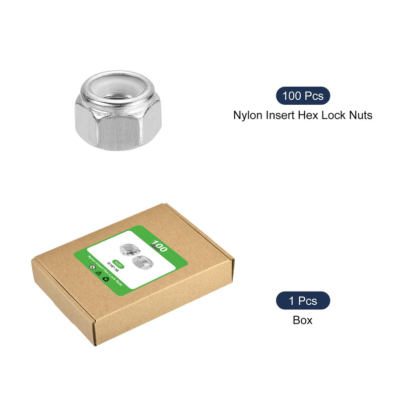 uxcell 100Pcs 5/16"-18 Nylon Insert Hex Lock Nuts, 316 Stainless Steel Self-Locking Nylon Insert Stop Nut for Industrial Construction Fasteners, Silver & White 100