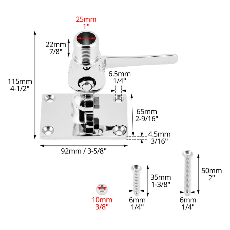 QWORK 316 Stainless Steel Adjustable Ratchet Mount - Marine Grade, Rust-Proof, Highly Polished Finish Base Mount for Boat