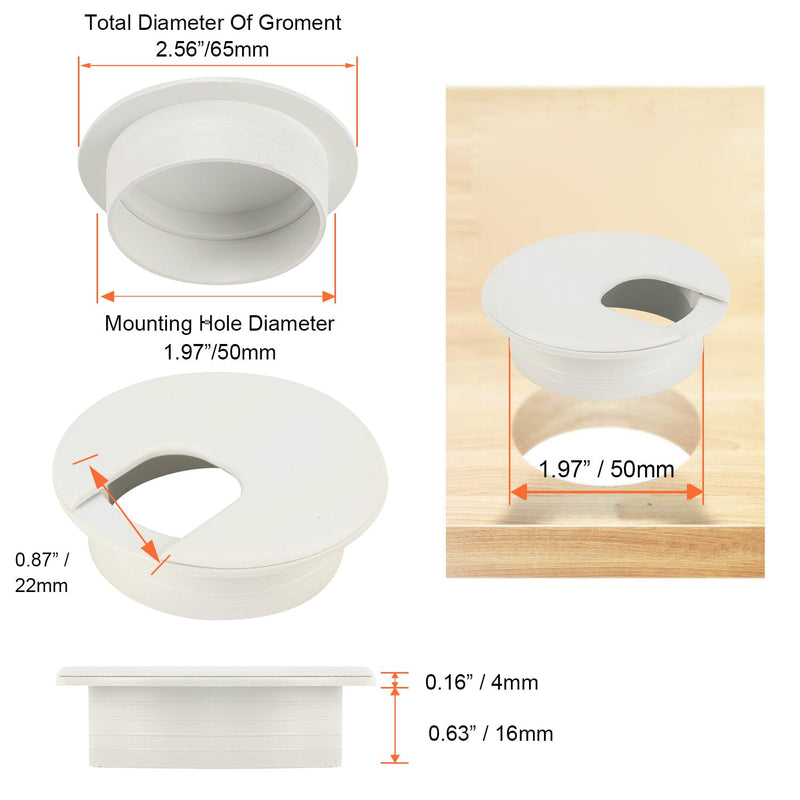 20 Pack 2 Inch/50mm Round Plastic Desk Grommets, White Wire Organizer Caps, PC Computer Port Cable Hole Cover Plug Bushings, Perfect for Hide Data Cords in Office Desk 20PCS 50mm / 2 Inch