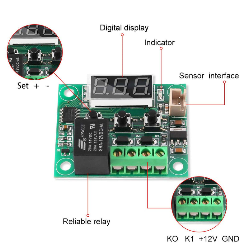 6PCS Temperature Controller Module XH-W1209 LCD Display Digital Thermostat Module with Waterproof NTC Probe -50~110℃ DC 12V Electronic Temp Control Module Switch W1209+Case 6PCS