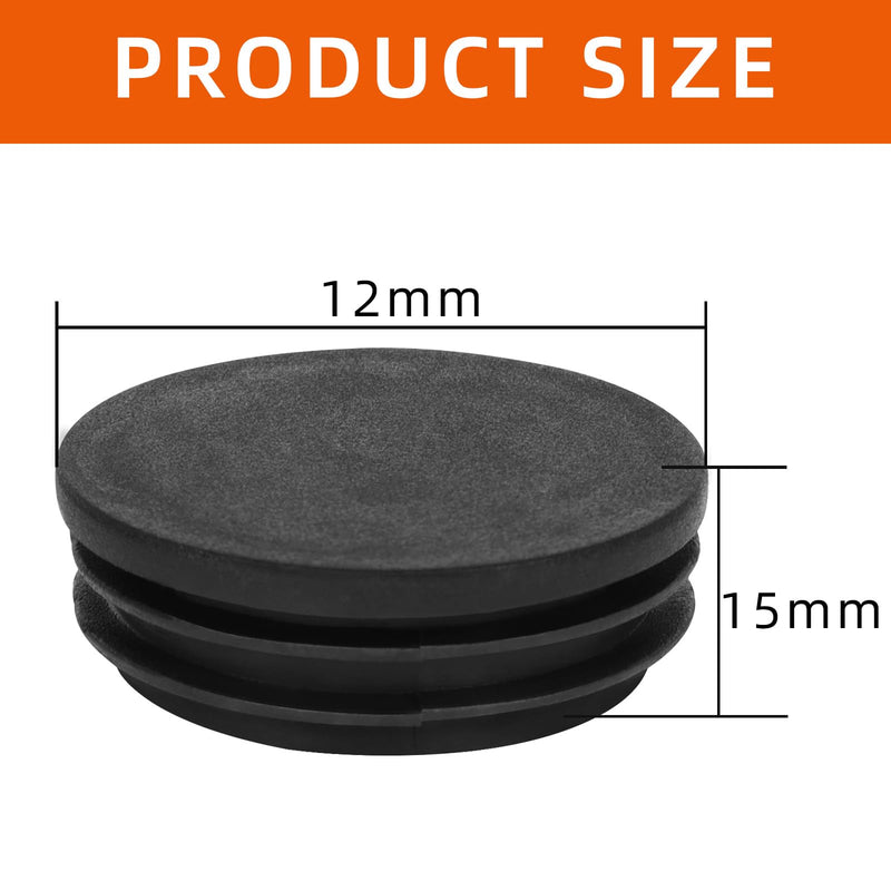 12mm (1/2 Inch) Round Plastic Plug, Round Black Plastic End Cap, Hardware Plugs, Pipe Tubing End Cap for Chair Table Stool Leg, 10 PCS 12mm
