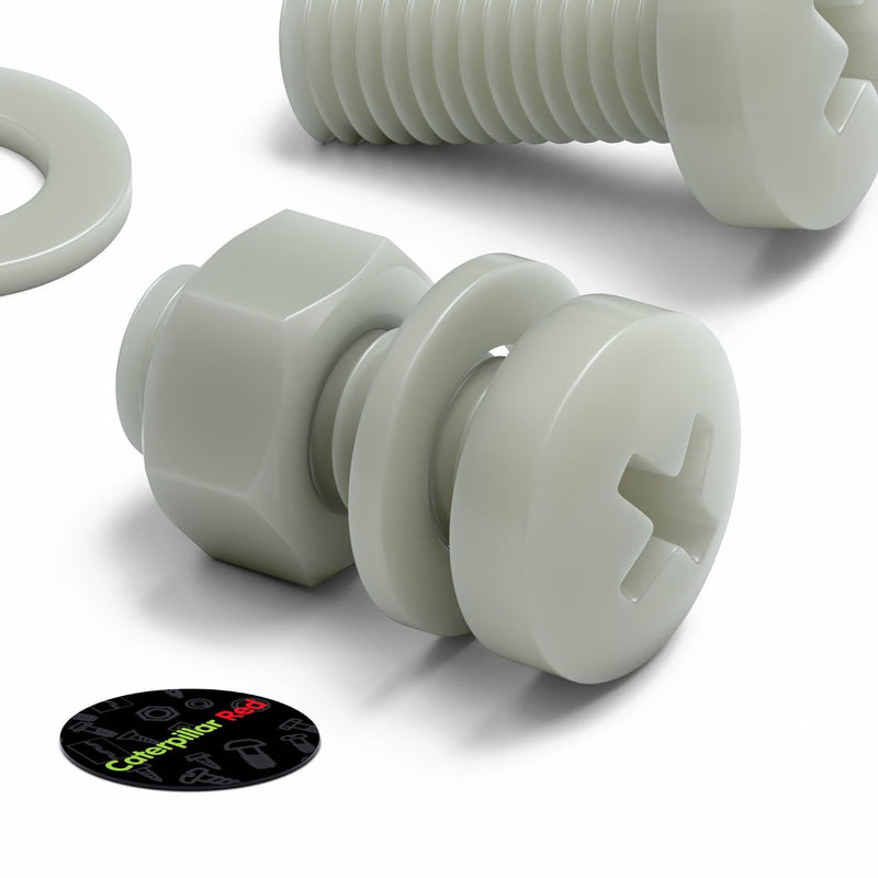 50x Glass Filled Reinforced Super Nylon Pan Head Crosshead Machine Screws, M8 x 20 mm, Plastic Nuts, Bolts & Washers (5/16 x 25/32 in)