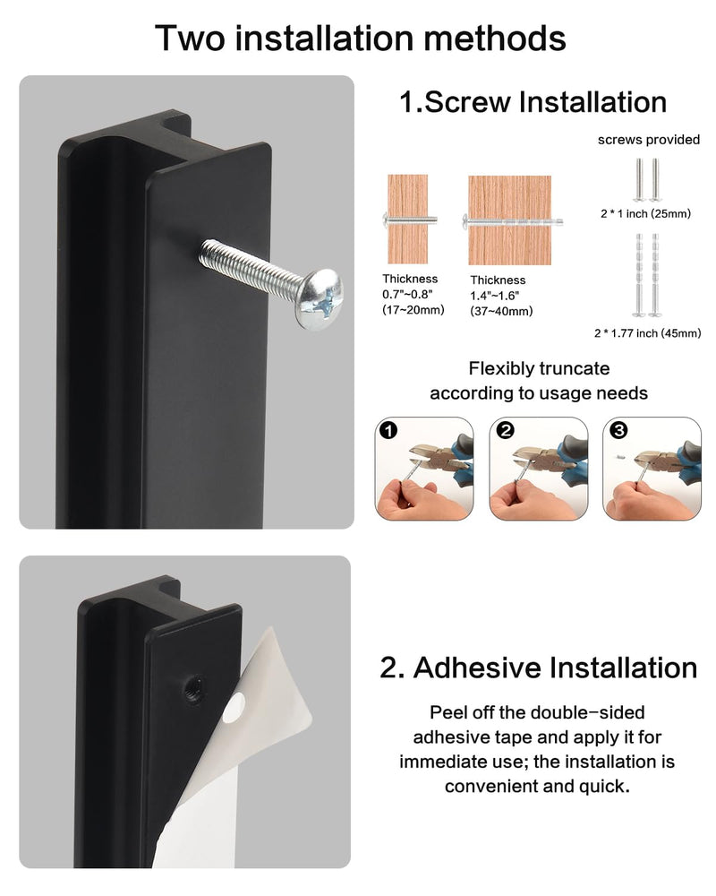5 Pack Adhesive Drawer Handles Matte Black 7 Inch Long Cupboard Door Pulls Stick On Cabinet Pulls No Drill Glass Doors Handle Peel and Stick Barn Door Handles H-Matte Black 5
