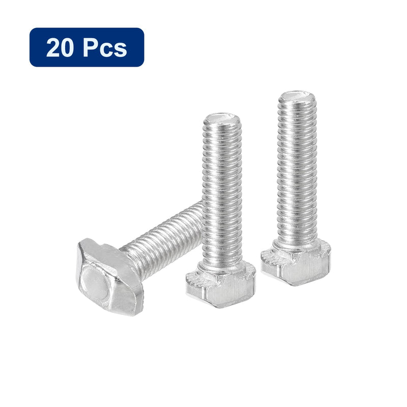 uxcell 20Pcs T-Slot Bolts, M5 x 20mm Hammer Head Bolt T Screw Drop-in Stud for 2020 Series T-Slot Aluminum Extrusion Profile, Carbon Steel Nickel Plated, Silver 20
