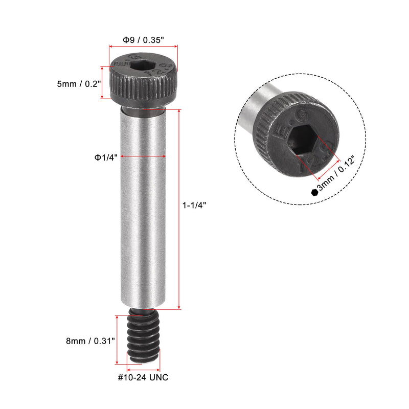 uxcell Alloy Steel Hexagon Socket Head Shoulder Screws Bolts, 1-1/4" Shoulder Length, 1/4" Shoulder Dia, #10-24 Thread, 10pcs 1-1/4" x 1/4" Black-Silver tone 10