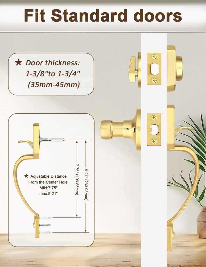 Camelot Brushed Gold Front Door Handle and Deadbolt Set, Front Door Lock Set, Satin Brass Finish, Upgated Entry Door Handle with Accent Wave Door Lever with Reversible Handle Lever, 1 Pack Gold - Deadbolt Set2
