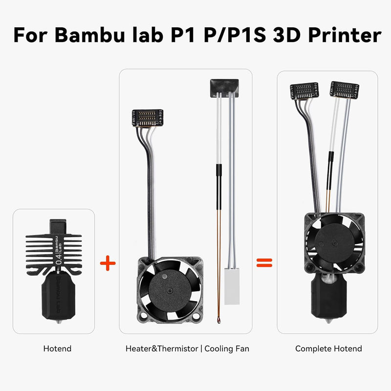 Bamboo Original P1/P1P/P1S 0.2mm Stainless Steel Hotend Complete Kit with Fan,Full Assembly Hot End Kit for Bambu Lab P1 Series 3D Printer 0.2mm P1 Series