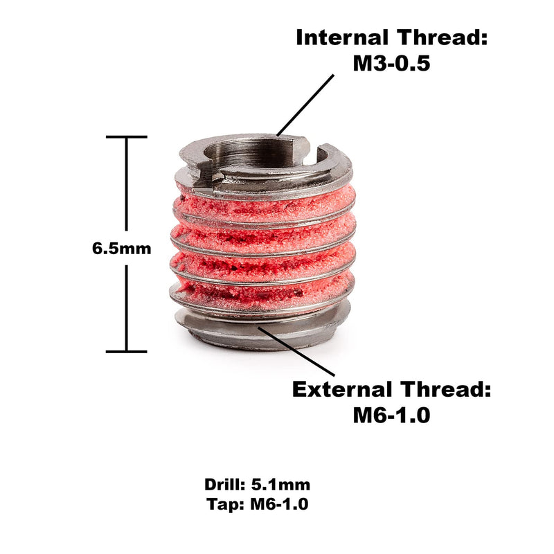 E-Z Lok Externally Threaded Insert, 303 Stainless Steel, M3-0.5 Internal Threads, M6x1.0 External Threads, 6.48mm Length, Made in US (Pack of 5) M3-0.5 IT, M6x1.0 ET, 6.48mm L Pack of 5