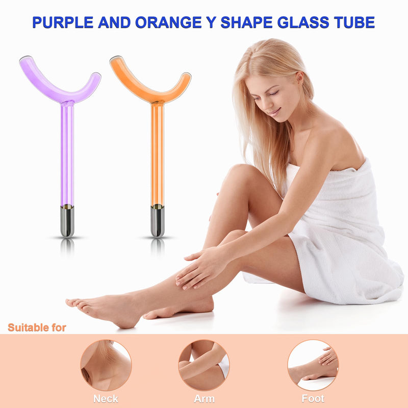 2pcs Electrode Wand Glass Tube Handheld Spare Parts Elitzia ETHB01 (Purple and Orange Y Shape)