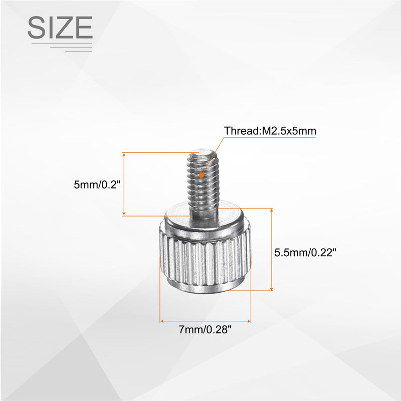 HARFINGTON 12pcs Knurled Thumb Screws M2.5x5mm Stainless Steel Locking Screws Round Flat Head Knob Bolts for Slide Caliper Measuring Tool Accessories, Silver