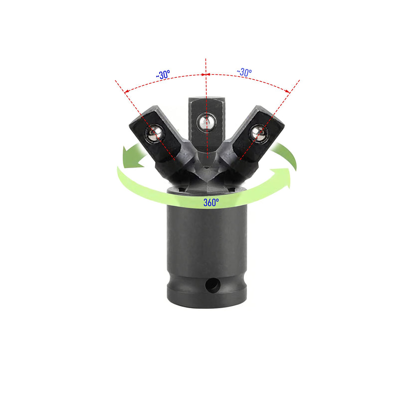 3/8" Universal Joint Swivel Socket Adapter, Black Impact Socket Extension, CR-V Steel 1 3/8