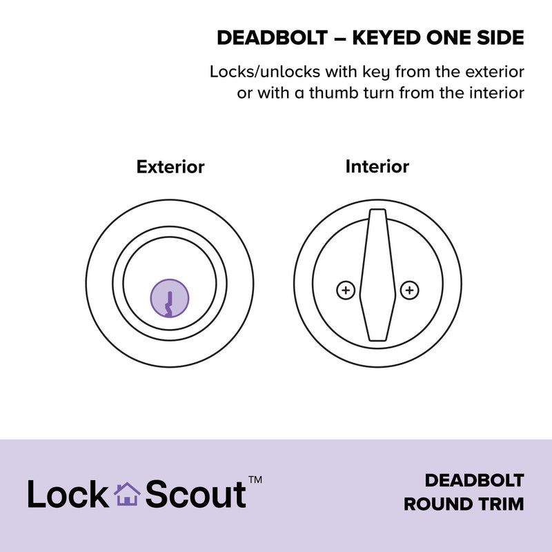 Deadbolt with Round Trim, Keyed 1 Side, Matte Black Finish