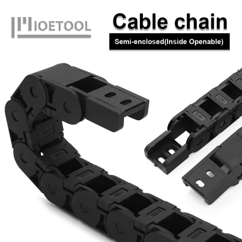 R28/38 15mm x 15mm(Inner H x Inner W) Black Plastic Cable Wire Carrier Drag Chain 1M Length for CNC, with End Connectors - Semi Enclosed Type (Inner side openable) 15*15B