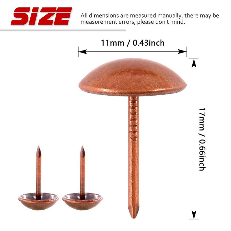 Hilitchi 200-Pieces 7/16''(11mm) Antique Tacks Nail Pins Upholstery Nail Tacks Furniture Thumb Tack Pins Assortment Kit (Red Copper) Red Copper