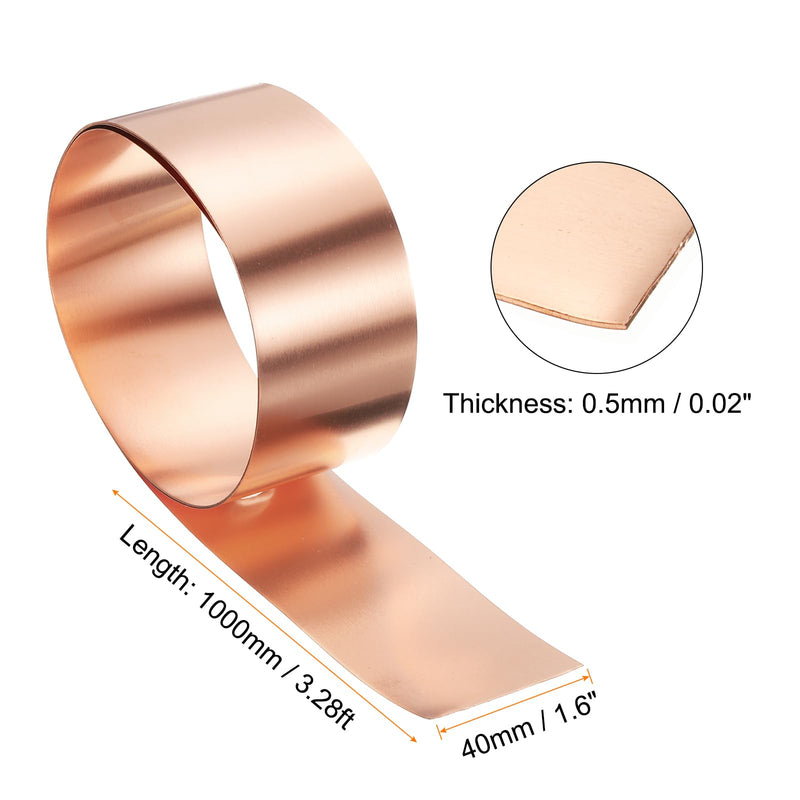 HARFINGTON 2pcs Copper Sheet Roll 0.5mm Thick Copper Flashing 99.95% Pure Copper Strip Waterproof Metal Foil Plate for Building Electronics DIY (1.6" Width x 3.28ft) 0.02"x1.6"x3.28ft 2