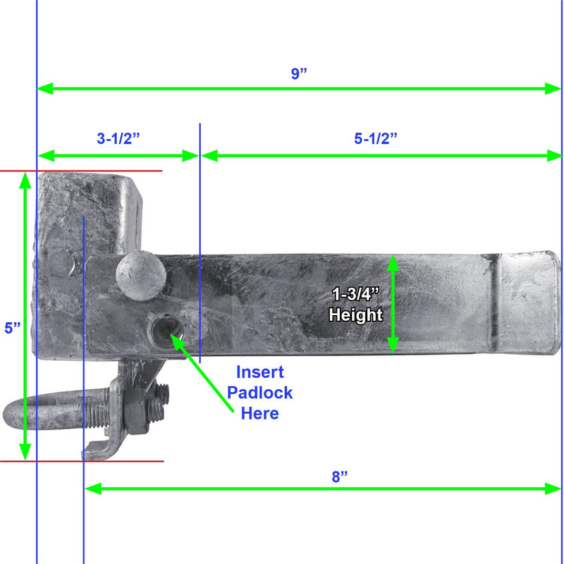 Commercial Single GATE Strong Arm Latch for 3" Fence Post - and 1-5/8" Thru 2" Chain Link or Round Pipe Gate Frames (Each) 3" Single Gate