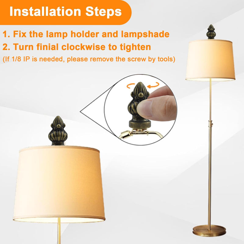 Antique Brass Lamp Finial Cap Knob Retro Lamp Finial Decoration with Dual-Thread Screw for Lamp Shade, Fit Both 3/8" and 1/4-27, 1 Pack
