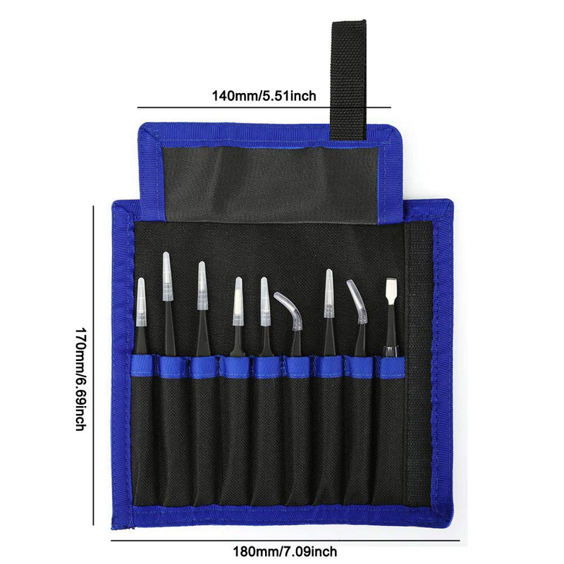Precision Tweezer Set - FEITA Professional ESD Stainless Steel Anti static Tweezers Kit for Electronic, craft, Jewelry, Watchmakers, Hobby (Black 9 Pcs) Black Tweezers - 9pcs