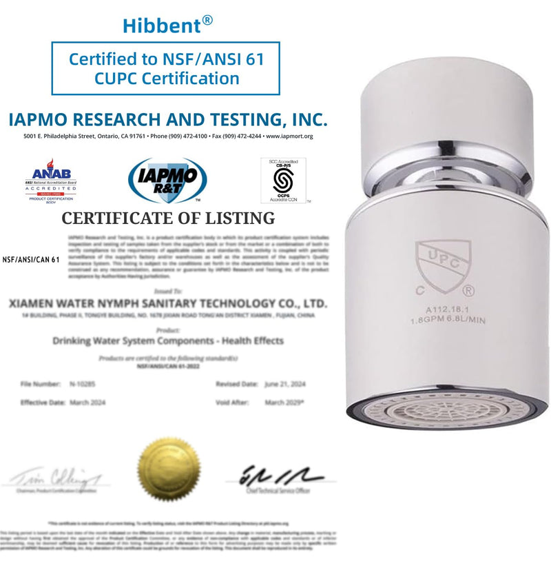 Hibbent NSF/ANSI/CAN 61 Certified Faucet Aerator, CUPC Certification 360° Swivel Kitchen Sink Aerator, Dual-function Sprayer Faucet Head, Faucet Replacement Part 55/64 Inch Female Thread - Chrome 1 - NewNest Australia