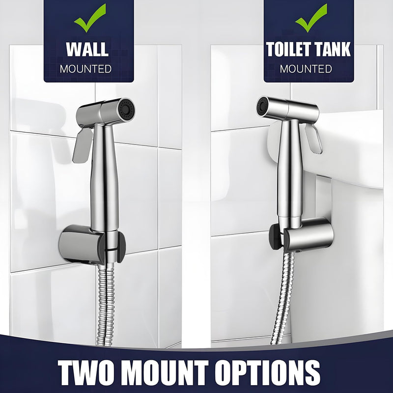 New Version Handheld Bidet Sprayer for Toilet, Premium Stainless Steel Bathroom Bidet Sprayer Set, Baby Cloth Diaper Sprayer with Superior Complete Spray Hoses Kit, Support Wall or Toilet Mount ‎Round Head Stainless Steel