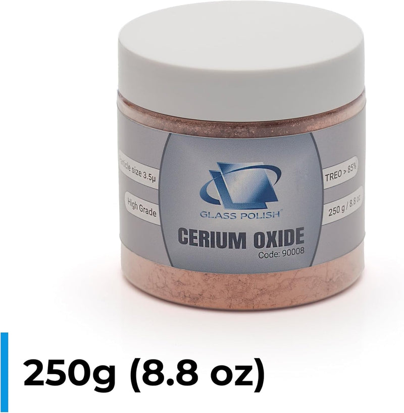 GLASS POLISH PRO 8.8oz (250g) Cerium Oxide, High-Grade Glass Polishing Powder, Enhanced Formula, TREO 85%, 3.5 Microns, Brown – GP90008