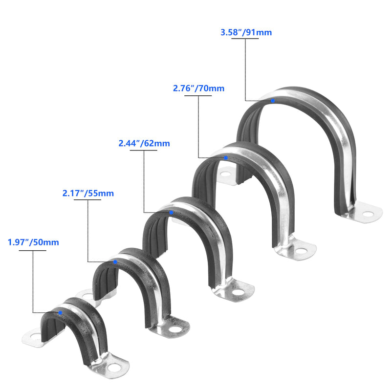 1 Inch Reinforced Rigid Pipe Strap, 2 Holes U Bracket Cable Clamp Hanger, Rubber Cushioned Insulated Clamp, Conduits Strap Clamps for Pipe Fixing on Various Surfaces, 10 PCS(25mm) 1 inch（25 mm）10 pcs