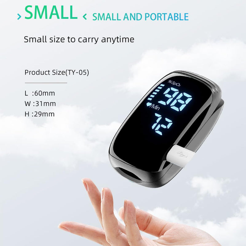Finger Pulse Oximeter, Fingertip Blood Oxygen Saturation with Pulse Monitor, Oximeter with Lanyard, Pulse Oximeter for Sport and aviation use (black)