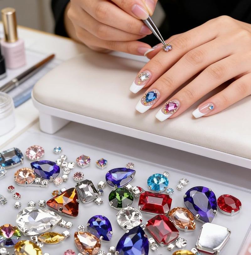 Sew On Rhinestones, Choupee 130PCS Sew On Glass Rhinestone Metal Back Prong Setting Sewing Claw Rhinestone Mixed Shapes for Costume, Clothes, Garments, Dress, Earring, Belt and Shoes