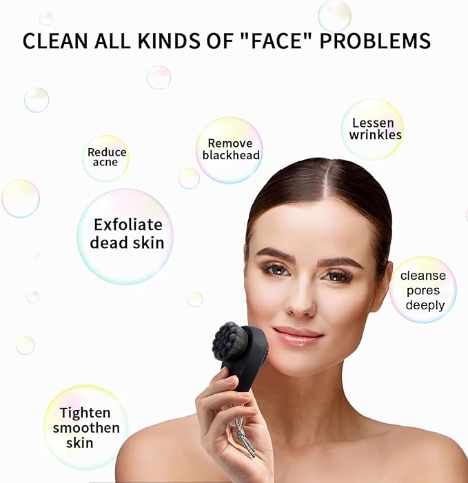 Beomeen Facial Cleansing Brush 2 in 1 Facial Exfoliation Silicone Face Scrubber for Men Double Sided Soft Bamboo Charcoal Microfiber Face Scrub Brush Pore Deep Cleansing with Lid Black - NewNest Australia