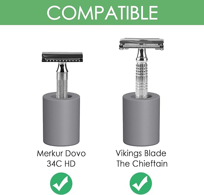 Linkidea 2 Pack Safety Razor Stand Opening Diameter 0.8"(2.2cm) Diatomaceous Earth Men Shaving Razor Holder for Bathroom Countertop Viking Merkur Double Edge Safety Razor (Gray) - NewNest Australia