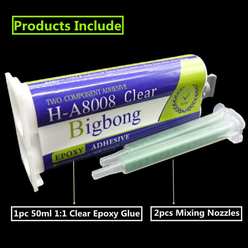 Epoxy Adhesive 50ml 2-Part Transparent Epoxy Glue Adhesive Granite Marble Tile Bonding Concrete Wood Plastic Joining 1:1 Mix Ratio Two-Part Epoxy AB Glue Two-Component & 2pcs Mixing Nozzles