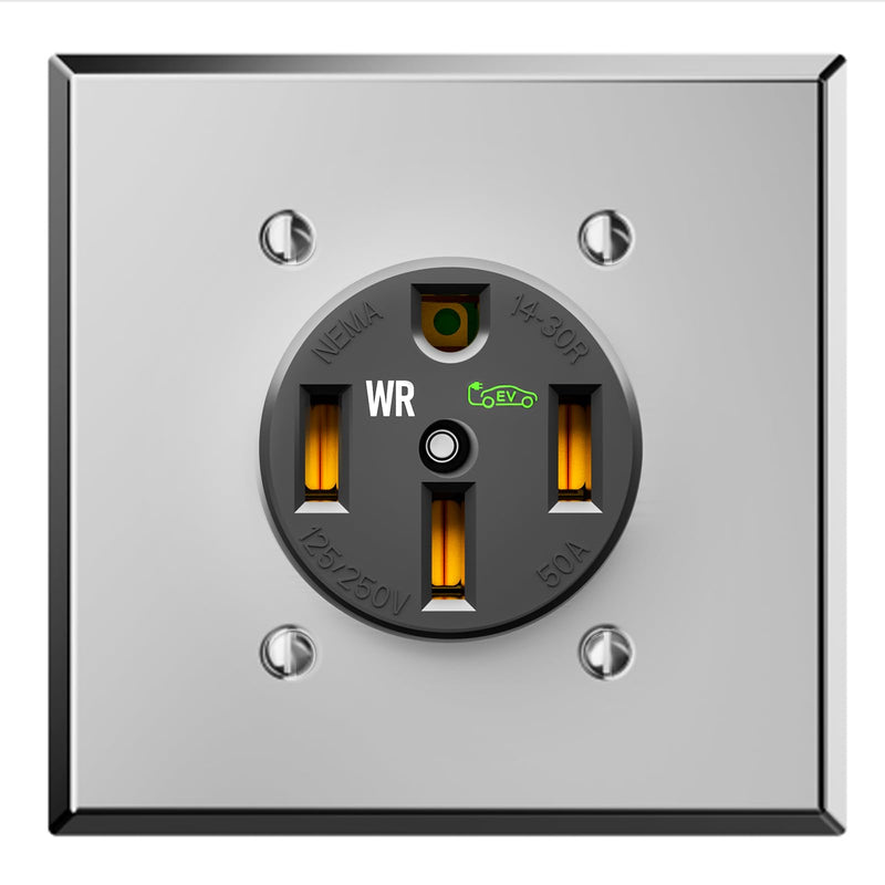 NEMA 14-30R 50A 125/250V Straight Blade Device Receptacle with Wall Plate, Industrial Grade Weather Resistant Receptacle, Built for Sustained High-Power EVs, RVs & Industrial Appliances,Black Wall Plate Included