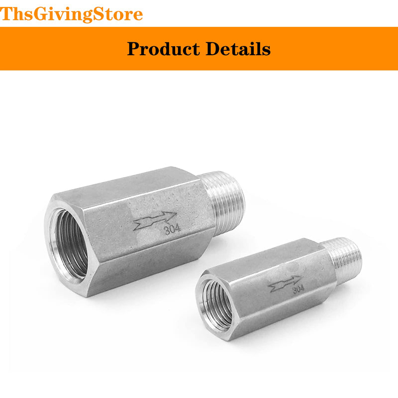 1/4 Inch NPT Female to Male Thread 304 Stainless Steel Check Valve One Way Non-Return Valve for Water Oil Gas Check Valve 1PCS Inner to Outer