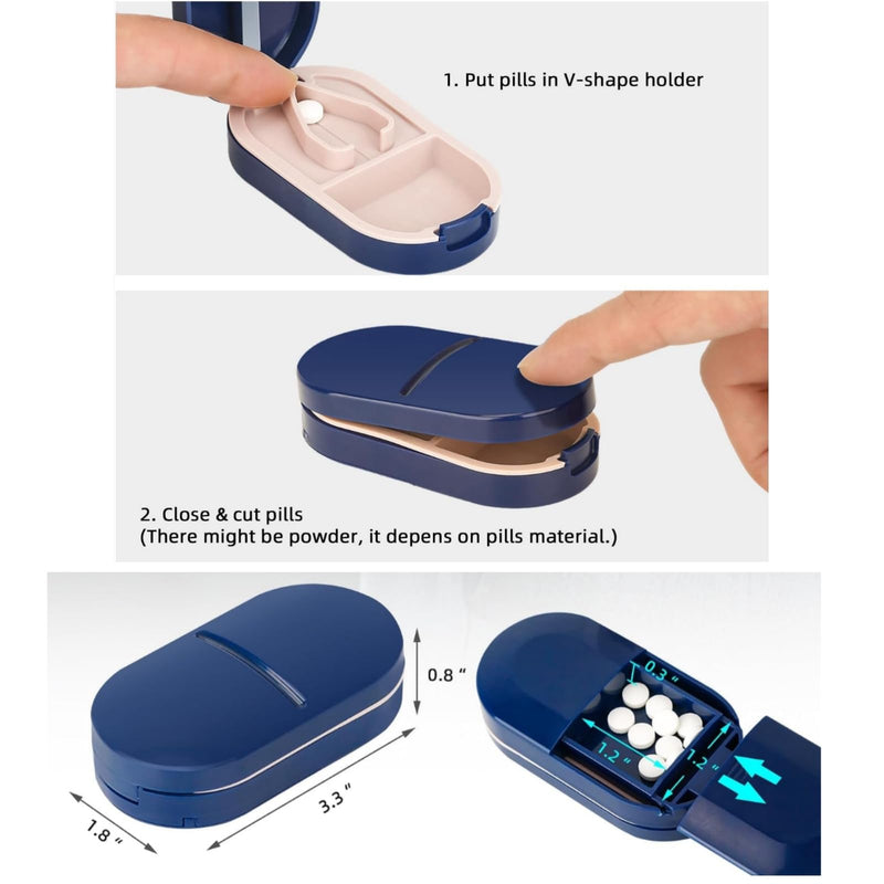 2 in 1 Pill Cutter and Splitter with Stainless Steel Blade for Cutting Small or Large Pills, Travel Mini Medicine Dispenser Box, Supplement Sorter, Fish Oil Planner, Perfect for Traveling Q-white