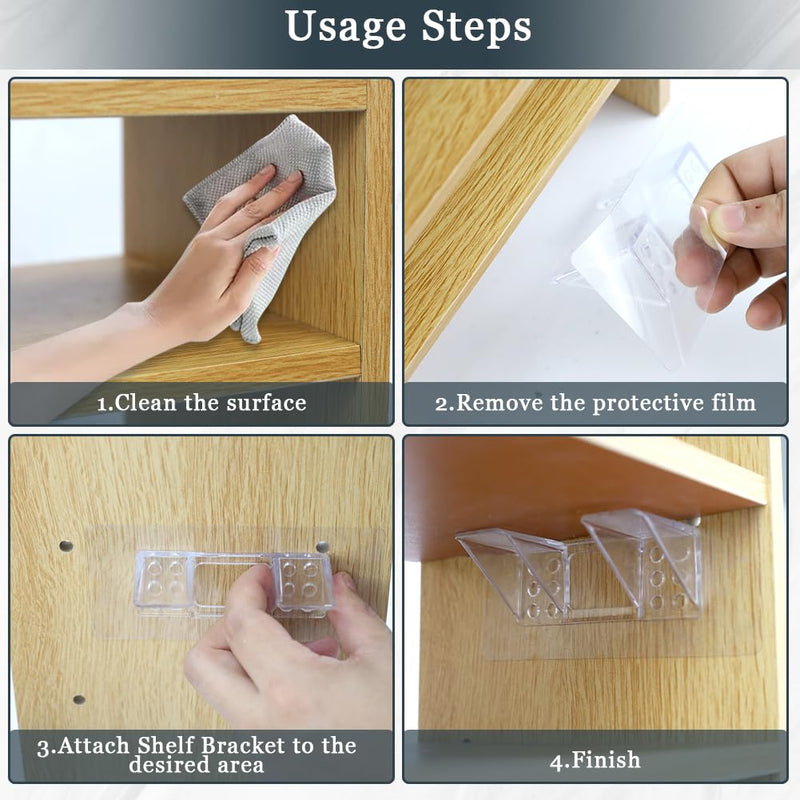 12 Pcs Punch Free Shelf Support Peg，Self Adhesive Support Shelf Bracket，Strong Load Bearing for Shelves Kitchen Cabinet Book Closet
